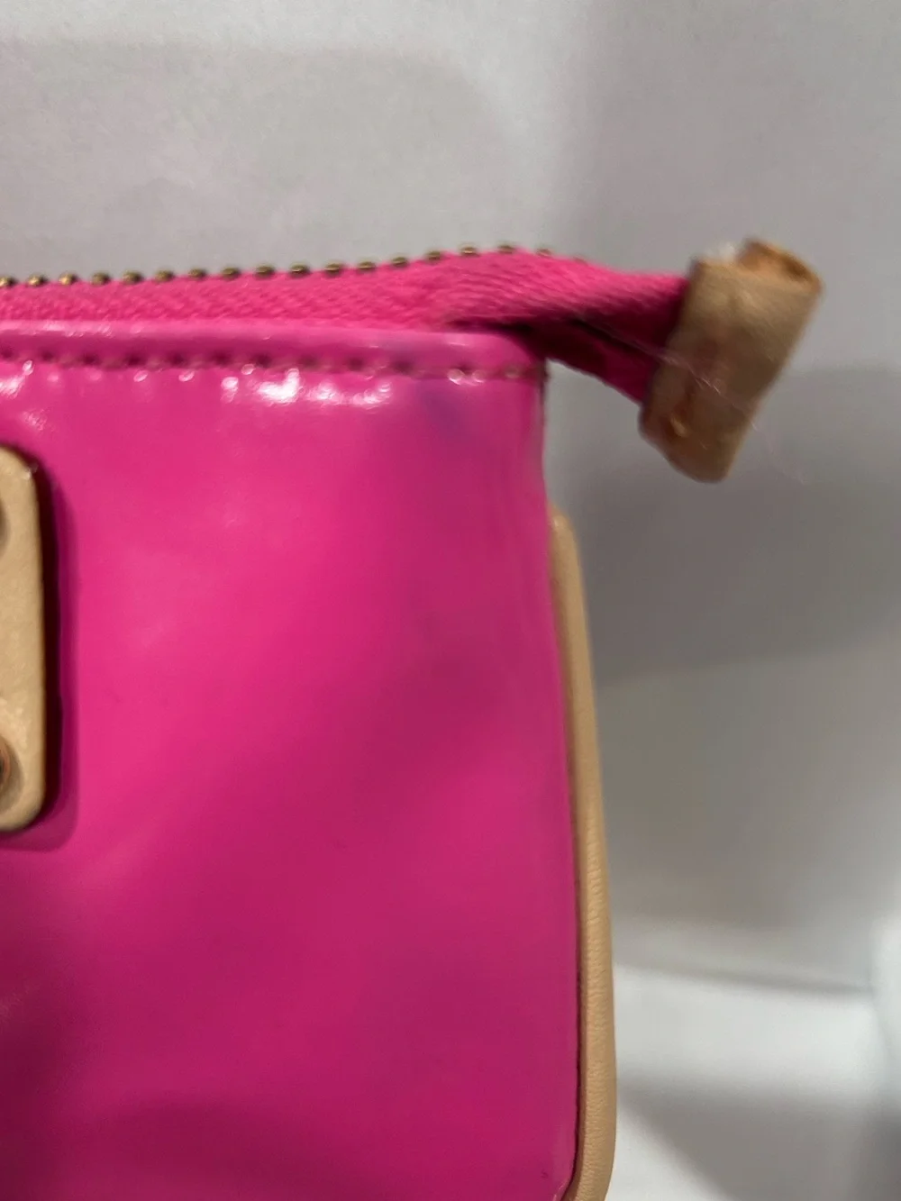 Kate Spade Hot Pink Pouch with Beige Logo Plaque